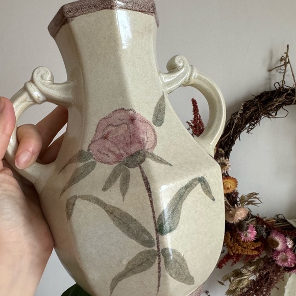 Vintage Cream and Pink Floral Vase West Germany - Picture 4 of 4